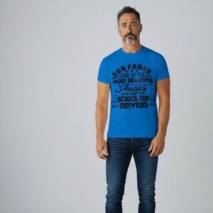 Blue Graphic School Bus Drivers Message T-Shirt Sz XL